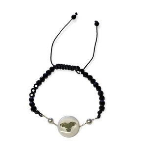 ARIES Pearl Shell 18k Gold Beaded Swarovski Black Bracelet New
